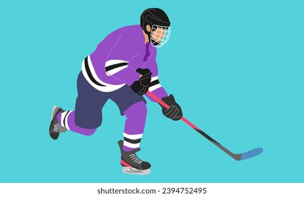 flat illustration of young professional ice hockey player