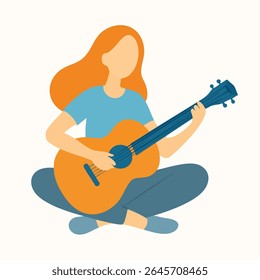 Ilustração plana Jovem mulher tocando violão instrumento musical