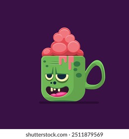 Flat illustration zombie with brain drinks, halloween drinks