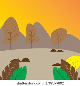 Flat illustration.brown tree color space