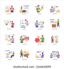 Flat Illustrations of Blockchain and Bitcoin

