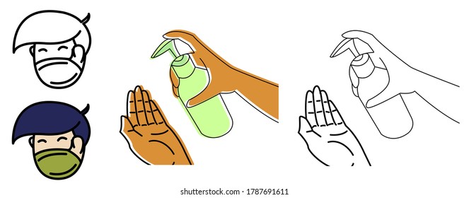 - flat illustrations -Coronavirus Precautions Wear Masks, Wash Hands Illustration - good look for your project