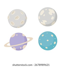 Ilustraciones planas de lindos planetas. Perfecto para invitaciones de boda, tarjetas de felicitación, logotipos, planificadores, scrapbooking, decoración de vivero y artesanías digitales.