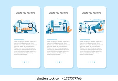 Flat illustrations design for digital marketing service, web analytics, website building, page promotion, our team working. Vector concepts for website banner template, Onboarding mobile application s