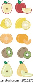 Flat illustrations of different fruits