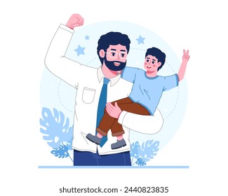 Flat illustrations of Father's Day. Dad holding his child, Happy father's day. Vector illustration