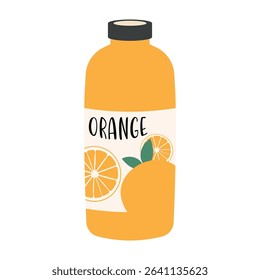 Flat illustrations of fruit juice and beverage containers with colorful labels. Summer cold and soft drinks