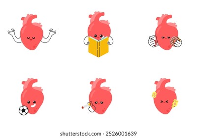 Flat illustrations of heart-healthy habits. Visuals for UI Design in Health and Wellness Applications