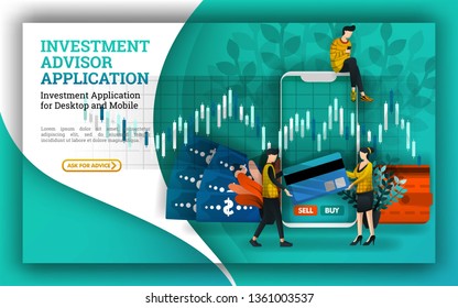 flat Illustrations of an investment account that provides advisor applications to facilitate investment management and find mutual funds companies and suggest the best stock market opportunities