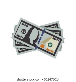 Flat illustrations with pack hundred-dollar bills. Pile of cash.