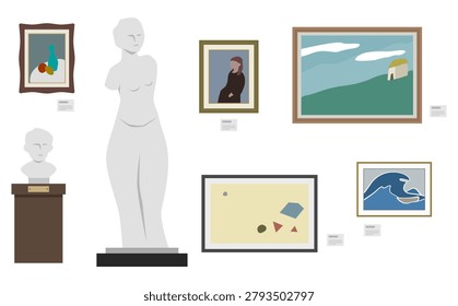 Flat illustrations: painting and sculpture set