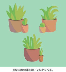 Flat illustrations of potted plants