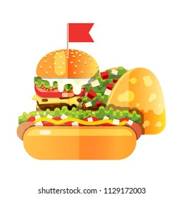 Flat illustrations with wallet lying on a pack stodollaravyh bills. Pile of cash and gold coins. Wallet with cash.