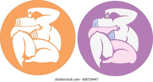  Flat illustration.Silhouette of a young woman. Logo, icon.