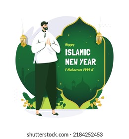 Diseño de ilustraciones planas Concepto islámico de saludos muharram de Año Nuevo 1