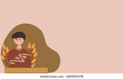 Flat Ilustration character of boy smile background with copy spaces. Wallpaper poster social media invitation with copy spaces. Power point presentation background.