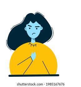 Flat Ilustration character of emotion girl madness and angry avatar background. Vector Ilustration.