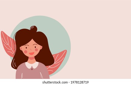 Flat Ilustration character of Happy girl background with copy spaces. Girl smiles avatar wallpaper and poster. Vector Ilustration of happiness kids. 