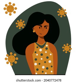 Flat Ilustration character of portrait girl with Covid 19 Coronavirus Pandemic.