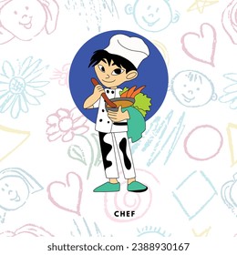 Flat Ilustration Illustration Of A Child Working As A Cook Vector
