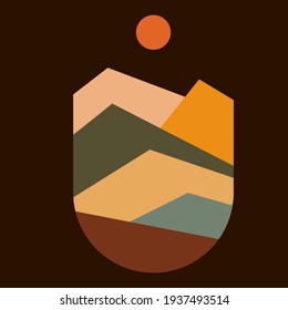 Afiche de ilustraciones planas de la montaña y de la luna que puede utilizarse para la decoración de oficina o casa con el concepto de minimalismo