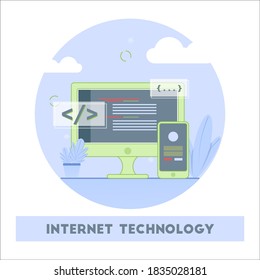 flat ilustration programming, software developer concept for your internet technology website