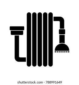 Flat image of a black flexible hose on a white background.