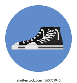 Flat image of black shoes on blue circle background