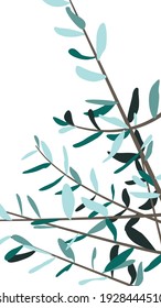 Flat image of branches with leaves on a white background. Vector illustration of flora. Design for cards, posters, menus, design elements, textiles.