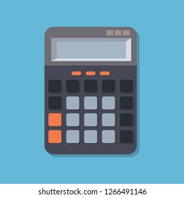 Flat image with calculator. Concept calculate account finance. Office equipment - calculator. Office desk top. Vector illustration