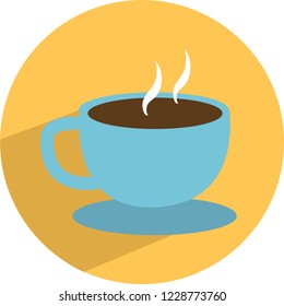 flat image of a coffee cup on a circle with a white background