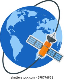 Flat image of Earth with satellite. Eps 10.