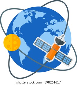 Flat image of Earth with satellites. Eps 10. Elements of this image furnished by NASA