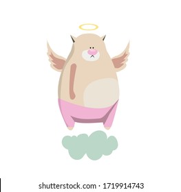 Flat image of a fat cat angel on the white background