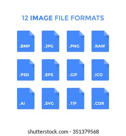 Flat image file type icons. Blue vector file icons