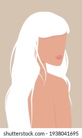 Flat image of a girl with long white hair. View from the back. Vector modern image of a young woman. Design for cards, posters, backgrounds, textiles, avatars.