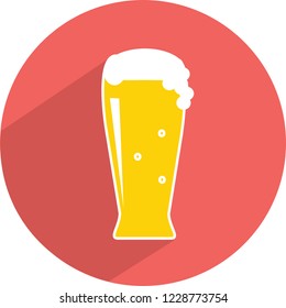 flat image of a glass of beer on a circle with a plain white background