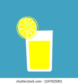flat image of a glass of juice, a lemon