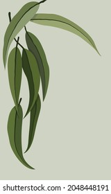 Imagen plana de hojas verdes sobre un fondo claro. Imagen luminosa en un estilo moderno. Diseño para tarjetas, carteles, fondos, plantillas, textiles.