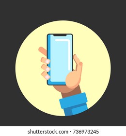 A flat image of a hand with a phone.
