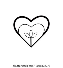 Flat image with heart icon nature. Ecology concept. Black heart icon nature in modern style on white background.