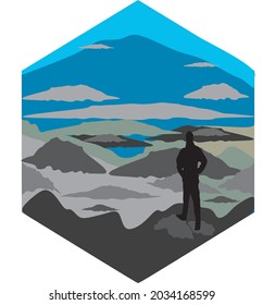 flat image illustration of a person standing on top of a mountain