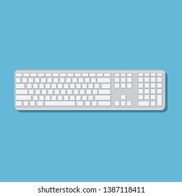 Flat image with keyboard for concept design. Isolated object. Modern workplace. Office desk top. Vector illustration