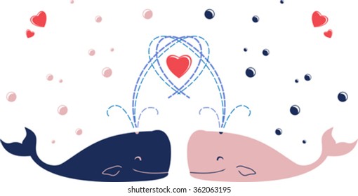flat image with love whales
