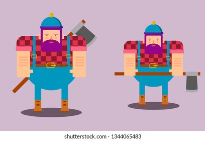 Flat image of a lumberjack with an ax.