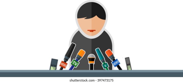 Flat image of man with microphones in the conference. Eps 10
