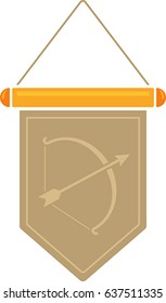 Flat image of medieval pennant with symbol. Vector medieval pennant