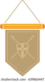 Flat image of medieval pennant with symbol. Vector medieval pennant