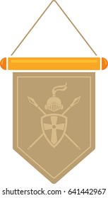 Flat image of medieval pennant with symbol. Vector medieval pennant