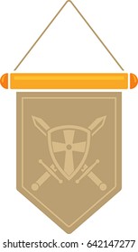 Flat image of medieval pennant with symbol. Vector medieval pennant